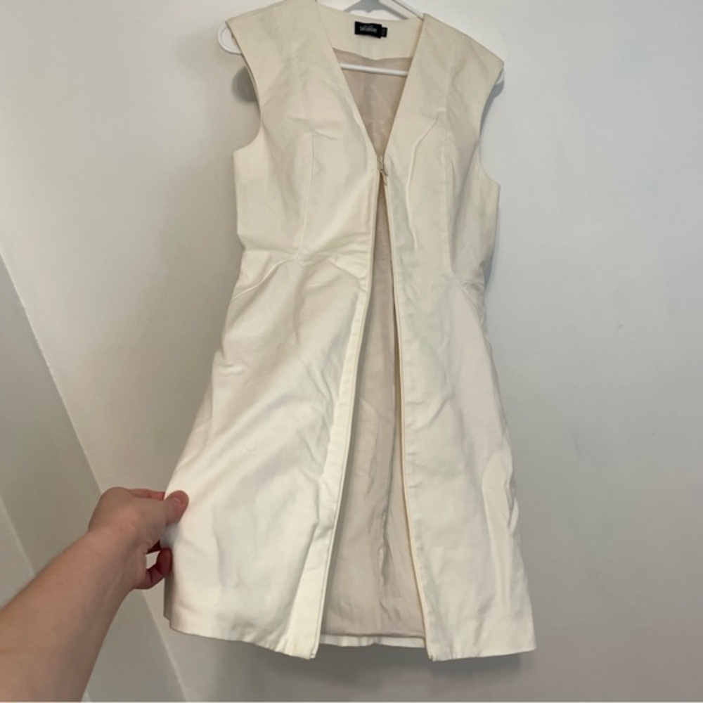 KATE SPADE Saturday Let's Make Contact V-Neck Zip Front Dress Cream Ivory Sheath - Picture 9 of 16